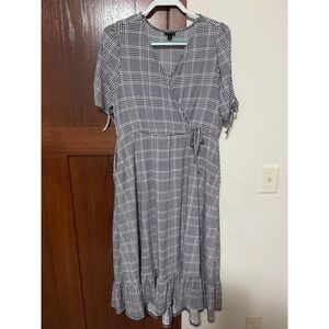 Torrid Women Sz 1 Plaid Wrap Midi Dress Ruffle Hem Tie Sleeve Casual
